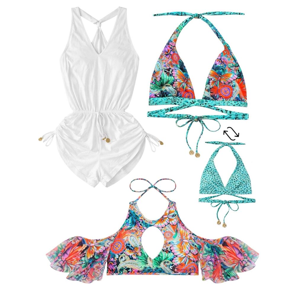 Luli Fama Viva Cuba Bikini Tops + Costa Buena White Romper Bundle Size M/L - Picture 3 of 11